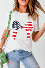 White Stars and Stripes Bowknot Graphic Round Neck Tee