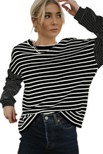 Black Stripe Patchwork Loose Long Sleeve Tee