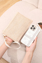 Beige Woven Zipper Wrist Strap Square Handbag