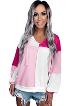 Pink Colorblock Exposed Seam Loose Sleeve Hoodie