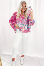 Rose Red Floral Allover Print Buttoned V Neck Oversized Shirt