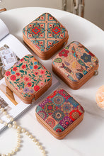 Camel Retro Floral Print Portable Square Jewelry Box