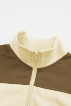 Chaqueta deportiva corta con cordón y bloque de color beige 