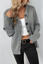 Medium Grey Drawstring Hooded Button Up Drop Shoulder Sweater Cardigan