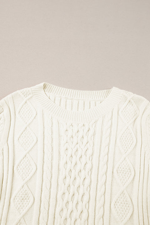 White Cable Knit Cropped Sweater