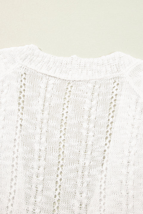 White Plus Size Eyelet Knit Open Front Cardigan