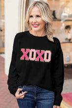 Black XOXO Glitter Print Round Neck Casual Sweater