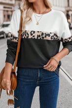 Black Leopard Colorblock Round Neck Long Sleeve Top