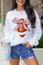 Beige Bowknot Rugby Football Graphic Game Day Pullover Sweatshirt