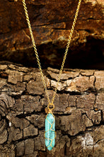 Iceland Blue Gold Wire Wrapped Turquoise Pendant Necklace