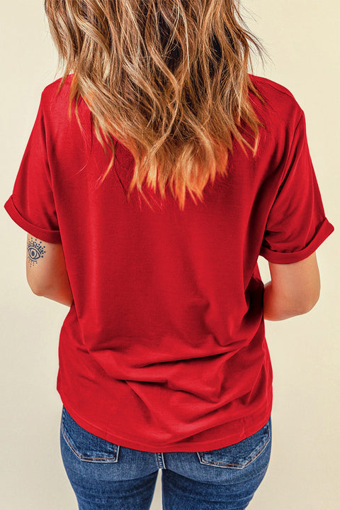 Red Sequin Star Graphic Crewneck T Shirt