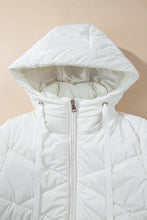 White Solid Quilted Hooded Zip Up Puffer Coat