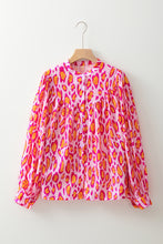 Rose Red Oversized Leopard Print Balloon Sleeve Casual Shirt