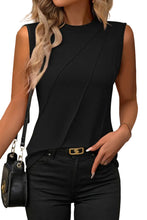 Black Crew Neck Pleated Tank Top