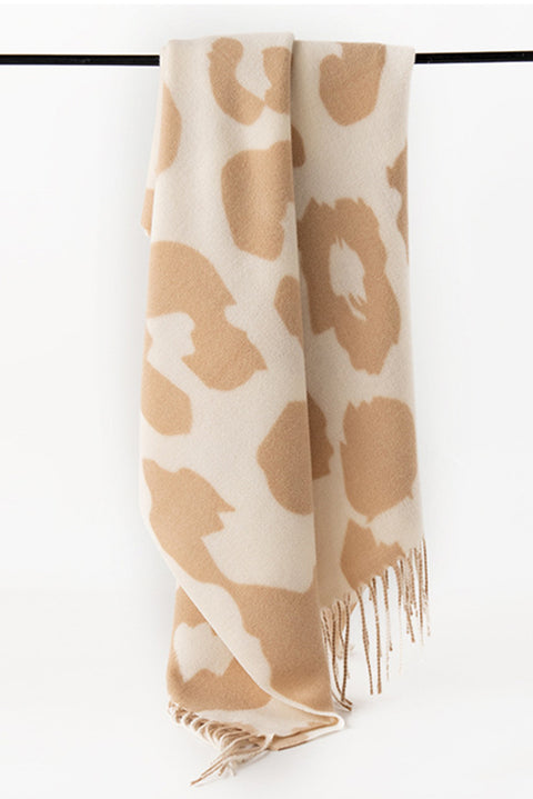 Parchment Cow Print Fringed Winter Large Scarf