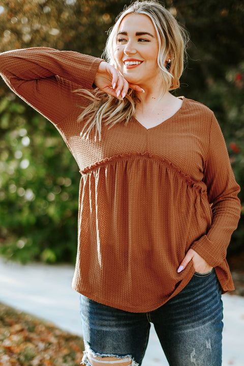 Plus Size Ruffled Waffle Knit Top