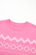 Pink Western Aztec Geometric Drop Shoulder Sweater