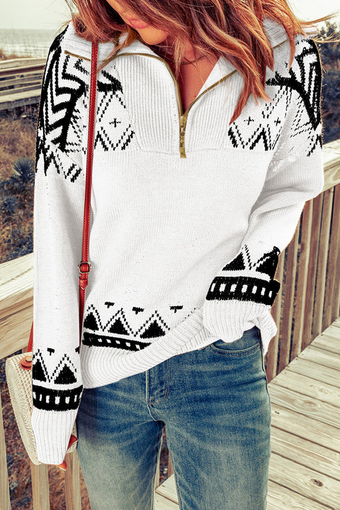 Geometry Knit Quarter Zip Sweater