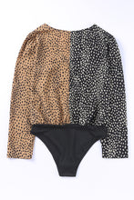 Spliced Leopard Print Wrap Long Sleeve Bodysuit