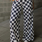 Black 2-Tone Checked Print High Waist Wide Leg Pants