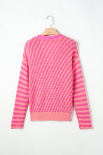 Pink Striped Buttoned V Neck Drop Shoulder Cardigan