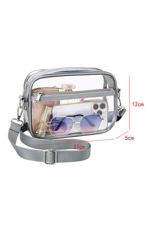 Gray Multi-Pocket Contrast Edge Detachable Strap Clear Shoulder Bag