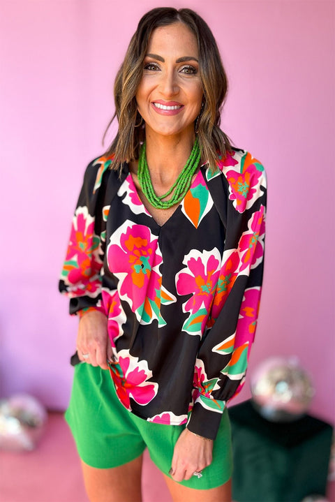 Flower Print Puff Sleeve Blouse