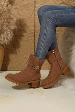 Chestnut Suede Buckle Decor Heeled Ankle Boots