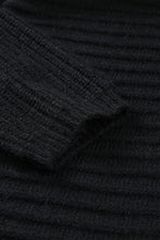 Black Horizontal Rib Knitted Open Front Hooded Cardigan