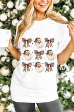 White Santa Claus Leopard Bow Print Crew Neck Casual T Shirt