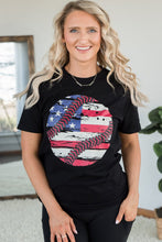 Black American Flag Baseball Graphic Crewneck T Shirt