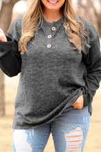 Black Plus Size Ribbed Long Sleeve Henley Top