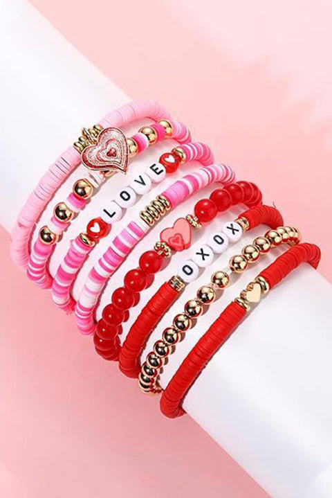 Pink Valentines LOVE XOXO Heart Shape Beaded Bracelet Set