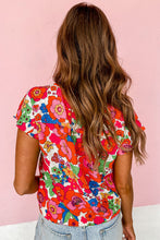 Top floral con cuello dividido 