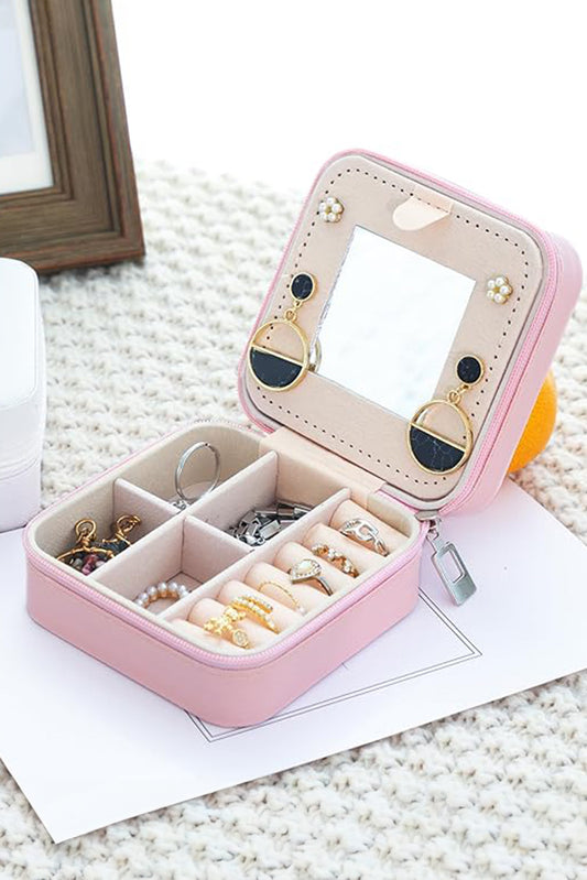 Pink Q Chenille Patch Jewelry Box with Mirror