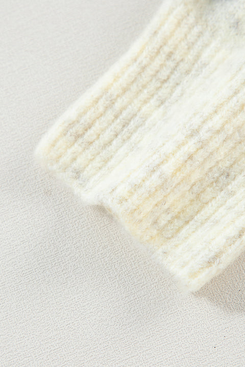 White Contrast Stitch Detail Ribbed Trim Sweater