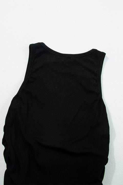 Black Plain Ruched Side Slim Tank Top