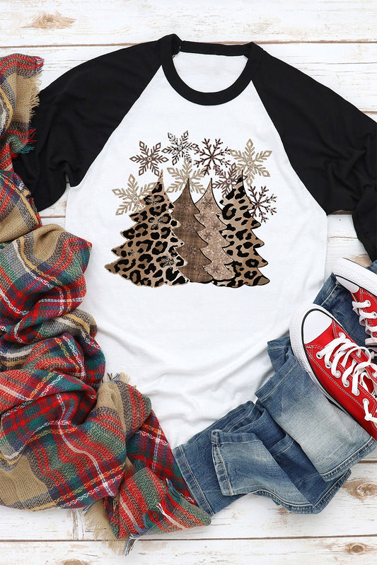 Christmas Tree Snowflakes Graphic Raglan Top