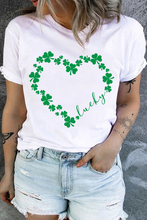 White Heart-shape Lucky Clover Graphic Plus Size T Shirt