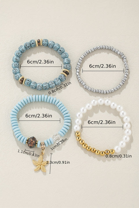 Light Blue 4pcs Starfish Pendant Beaded Bracelet Set