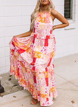 Multicolor Boho Geometric Floral Print Sleeveless Maxi Dress