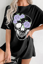 Black Floral Skull Graphic Halloween Tunic T Shirt