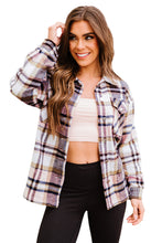 Pink Geometric Plaid Print Pocketed Shacket