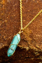 Iceland Blue Gold Wire Wrapped Turquoise Pendant Necklace