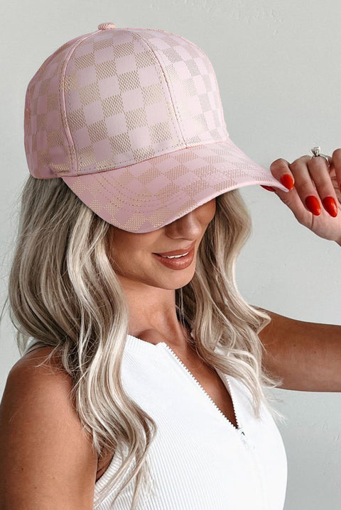 Light Pink Checkered Print Adjustable Baseball Cap