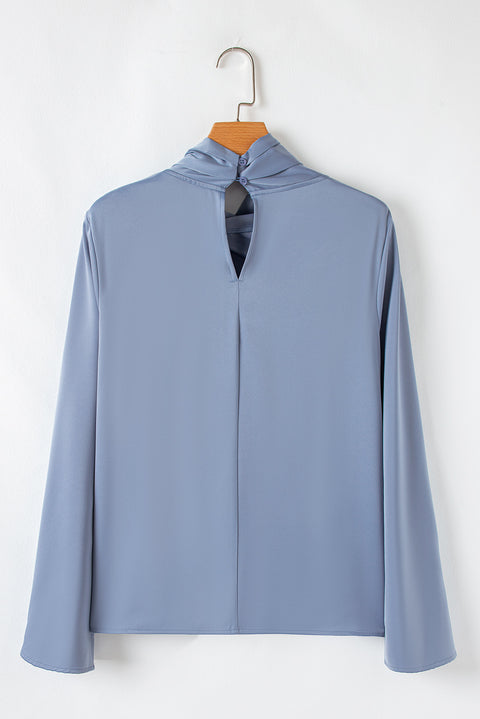 Ivy Asymmetric Pleated Turtleneck Bell Sleeve Blouse