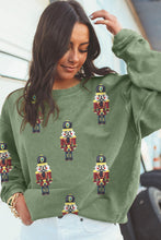 Grass Green Christmas Nutcracker Graphic Corded Pullover Sweatshirt