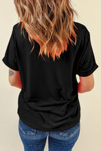 Black American Flag Heart Shape Round Neck Graphic Tee