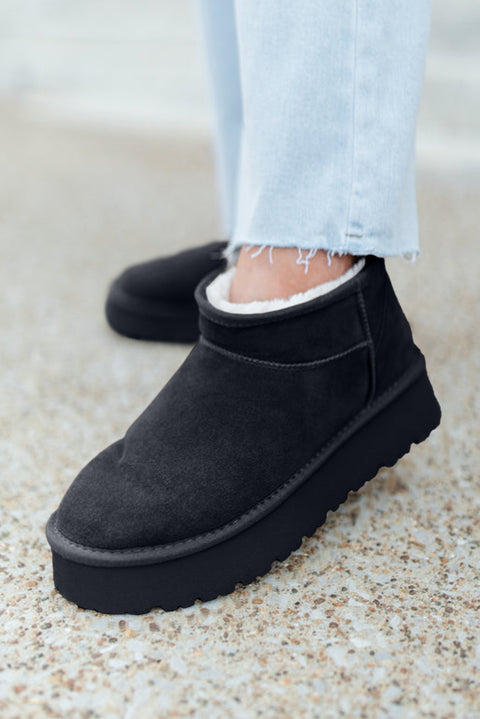 Black Faux Fur Lined Suede Ankle Snow Boots