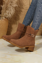 Chestnut Suede Buckle Decor Heeled Ankle Boots